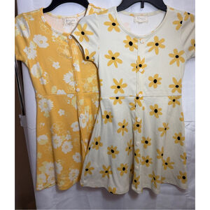 Girls Btween Pair of Casual Swing Skater Dresses Yellow Floral Daisy Size 8